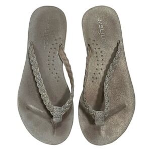 J/Slides Women's Nadia Metallic Leather Braided Flip Flops Size 6 Summer Shoes